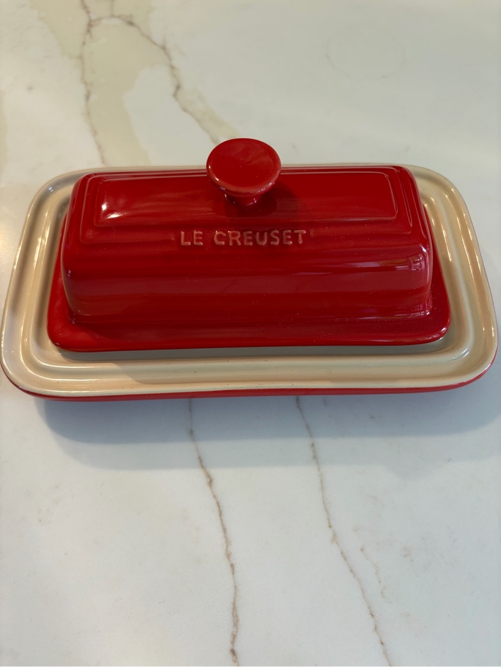 Le Creuset Red and Cream Stoneware Butter Dish